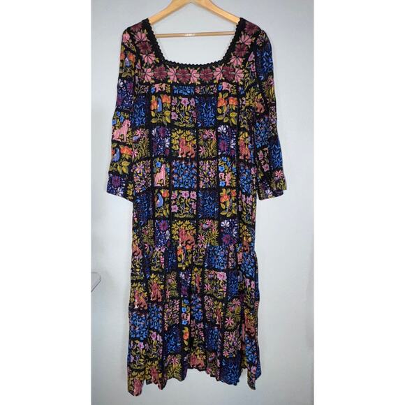 Printfresh Black Stained Glass Storybook Float On Dress Womens Large Boho Flowy - Picture 4 of 12